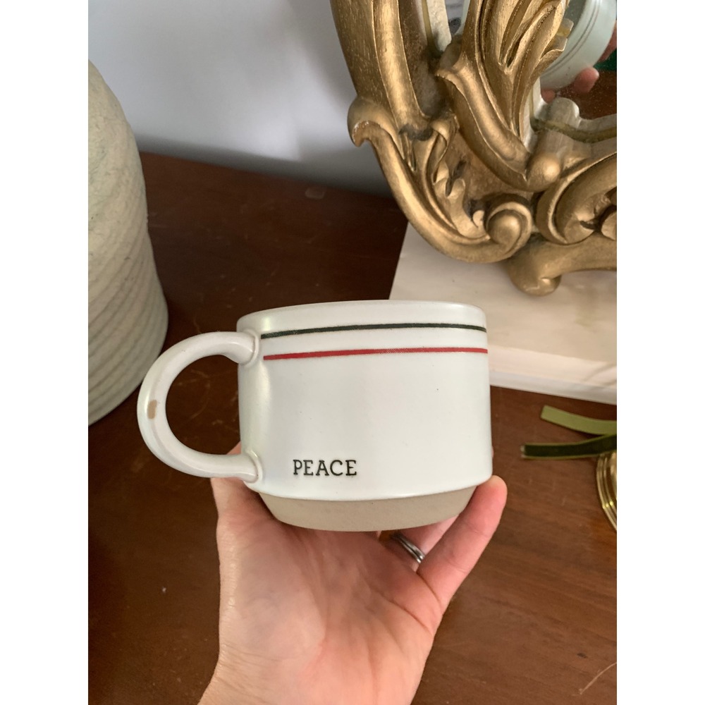 Hearth & Hand Magnolia Peace Stoneware Mug Cream Red Black Plaid Striped Holiday